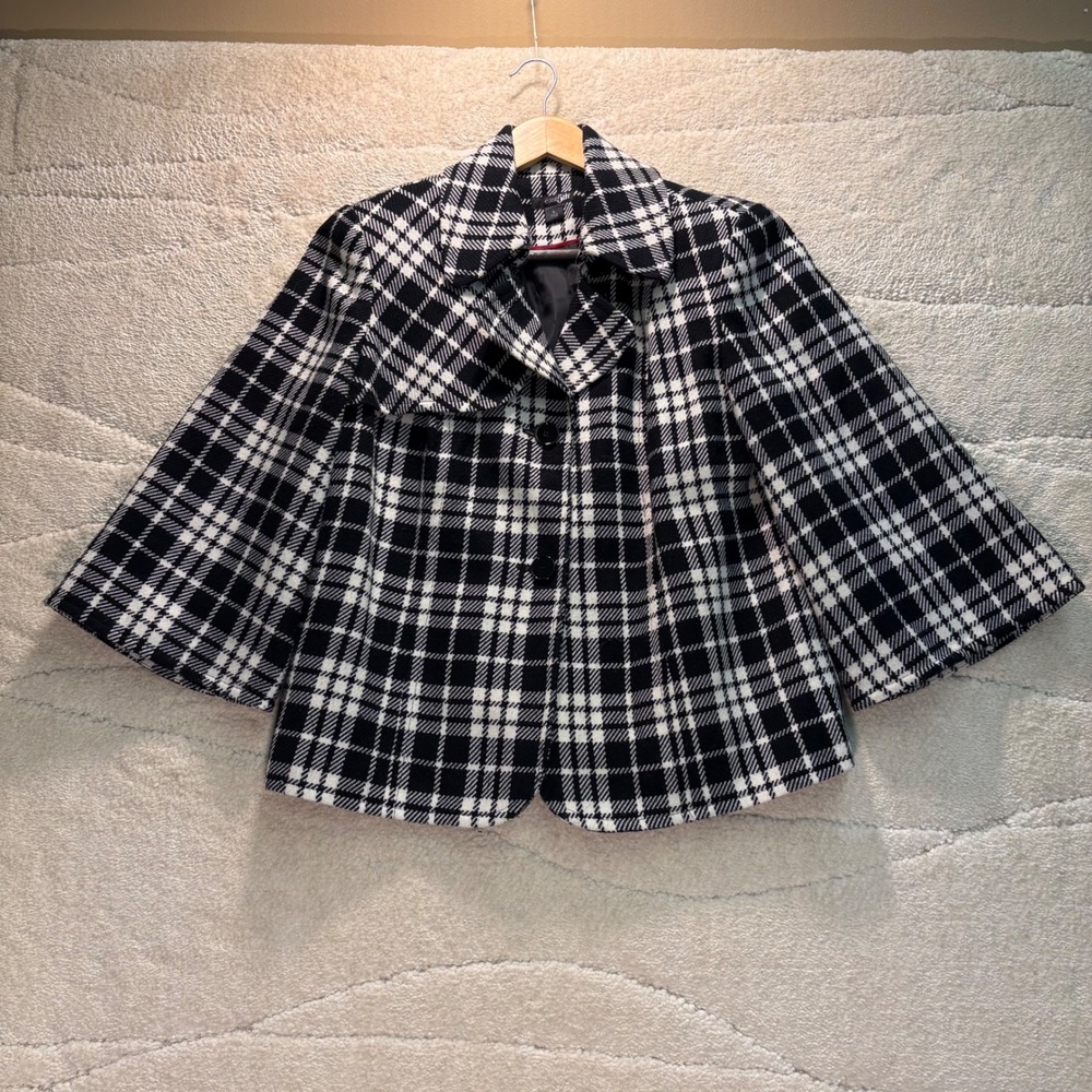 East 5th Black White Plaid Cape Jacket Women's Large L Houndstooth Blazer